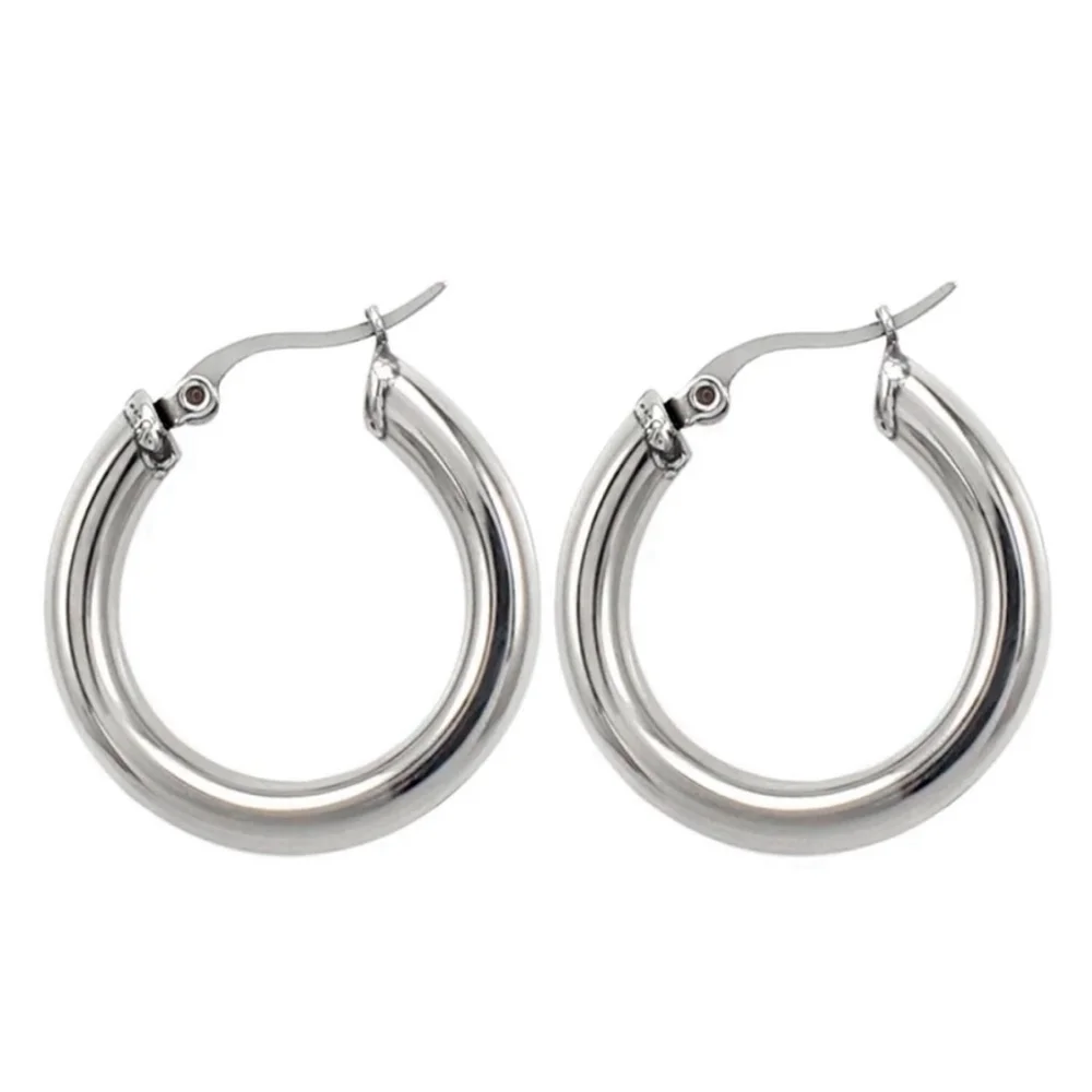 NEW Large Chunky Tubular Hoop Earrings |‎ White Gold Filled
